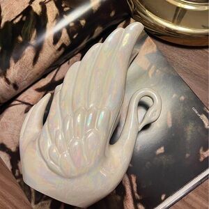 Iridescent White Swan Ceramic Trinket Dish - Home Accents